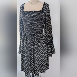 Xhilaration - Black Floral Bell Sleeve Boho Dress - Size S